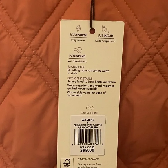 Calia Quilted 1/2 Zip Pullover in Apricot Aura (S) - Picture 8 of 8